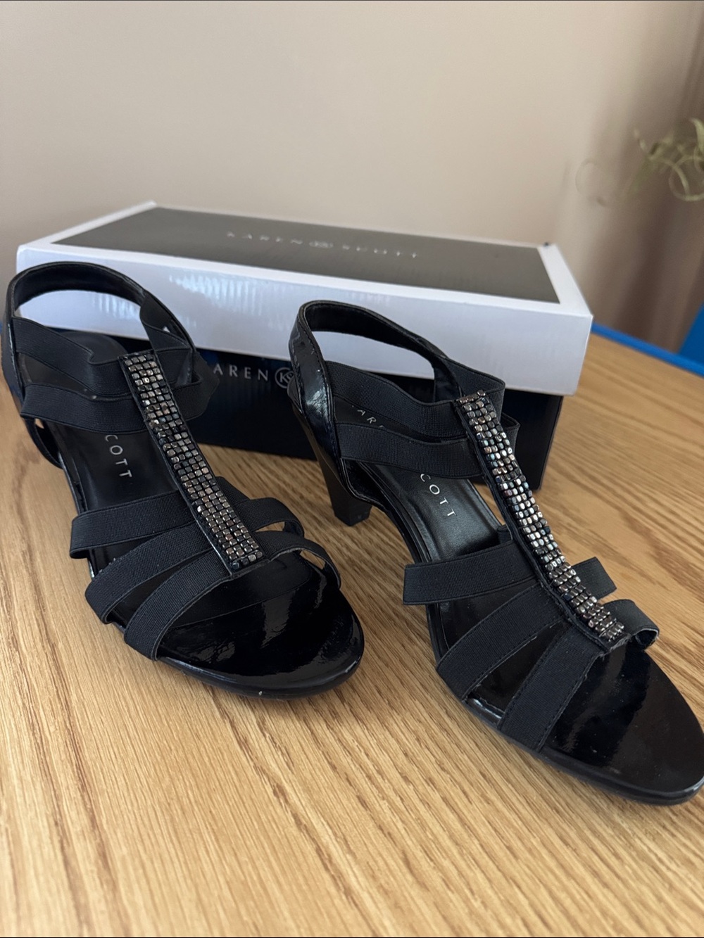 Karen Scott Black T-Strap Rhinestone Heels